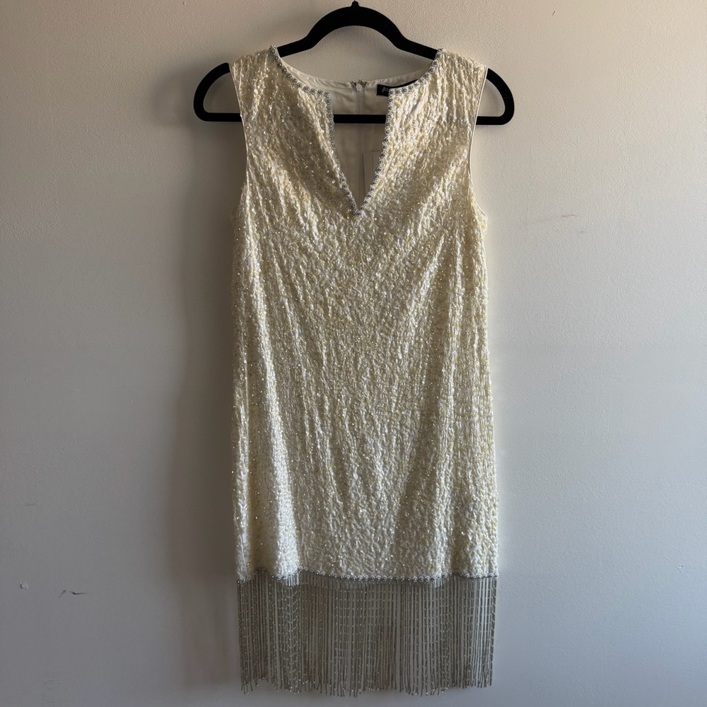 Deadstock Vintage Betsey Johnson Ivory Beaded Fringe Shift Dress